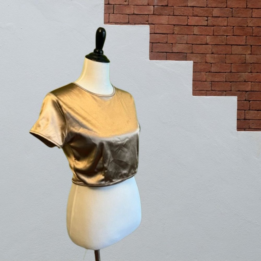 $7 CLEAR OUT SALE - Shiny crop top with fun wrap ties at waist - Size XL